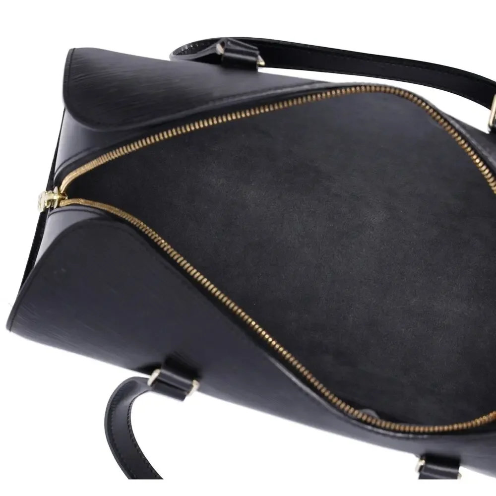 Louis Vuitton Soufflot Epi Handbag M52222 Black Leather LV logo Engraved